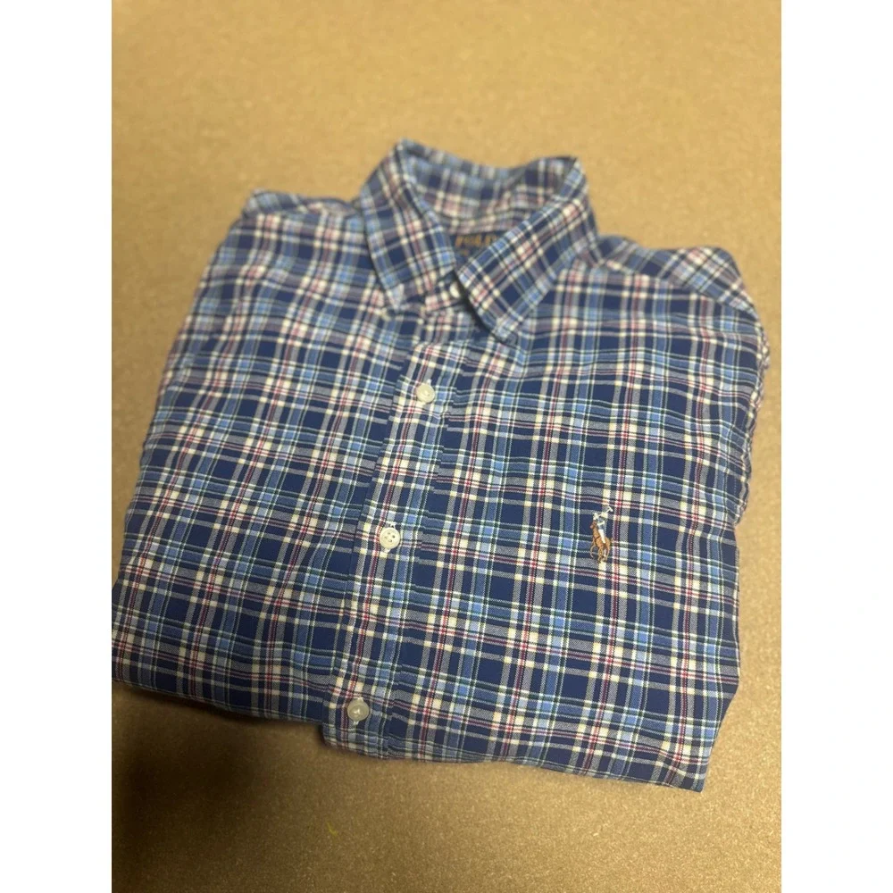 Polo Ralph Lauren Mens Classic Fit Plaid Button Down‎ Shirt Blue Size M $89